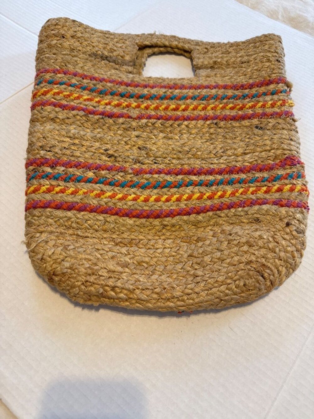 Magid Women's Jute Striped Bucket Bag with Cut Out Handle 11 X 16 X 13